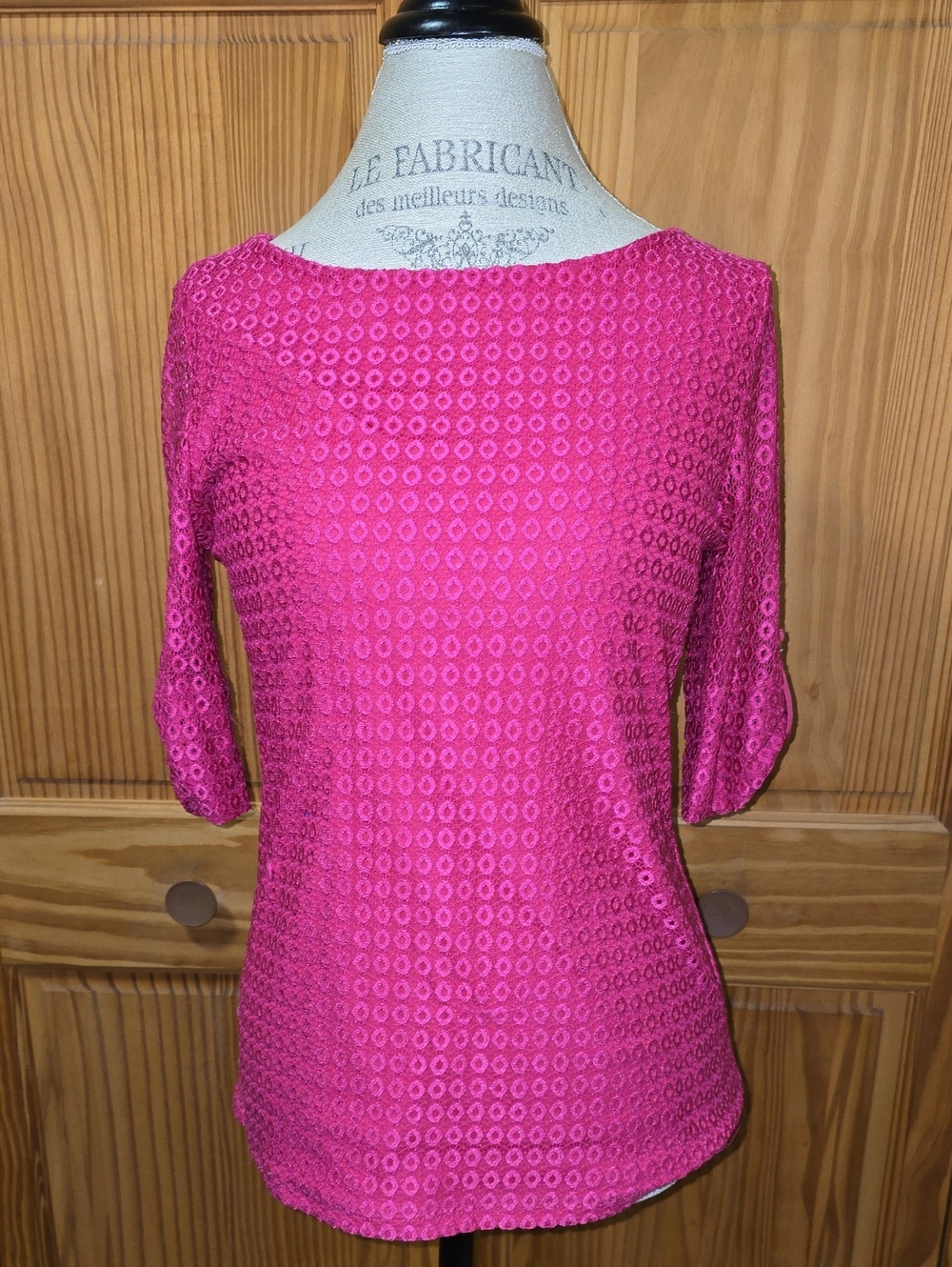 Women's Pink Eyelet Boatneck Top
